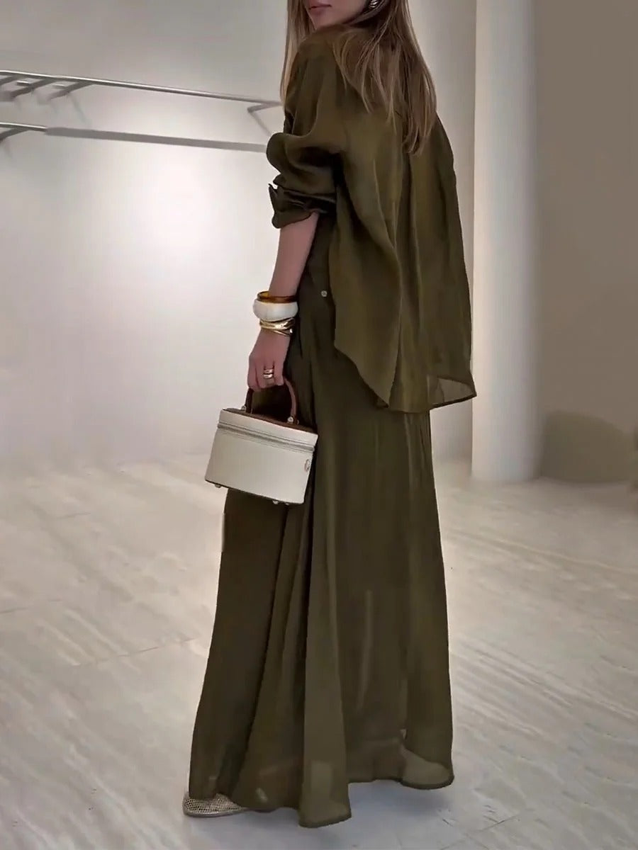 Ensemble deux pièces décontracté à lacets vert olive