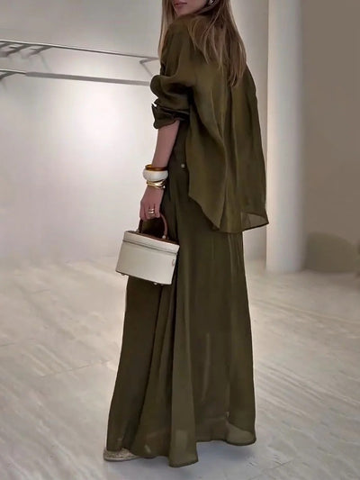 Ensemble deux pièces décontracté à lacets vert olive