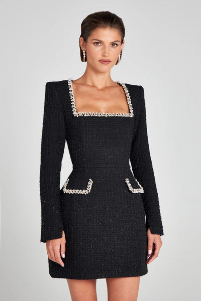 Marion | Robe élégante à col en U ornée de perles pour femme