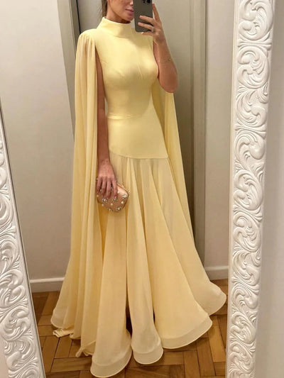 Robe de soirée jaune à col montant