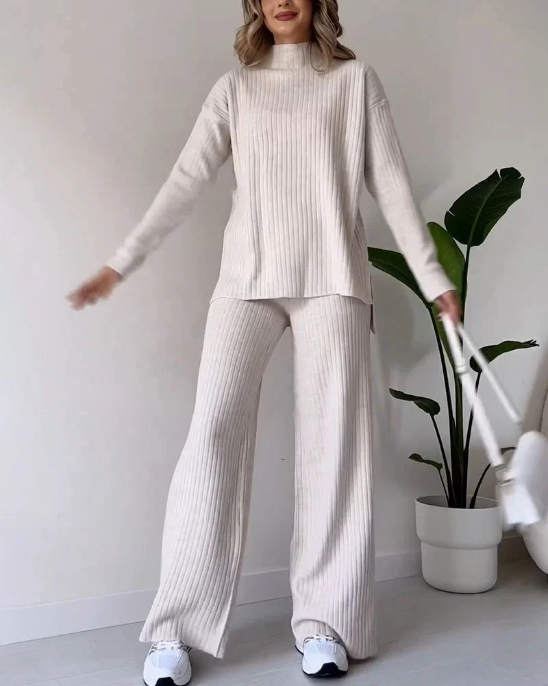Ensemble deux pièces décontracté à fente chic