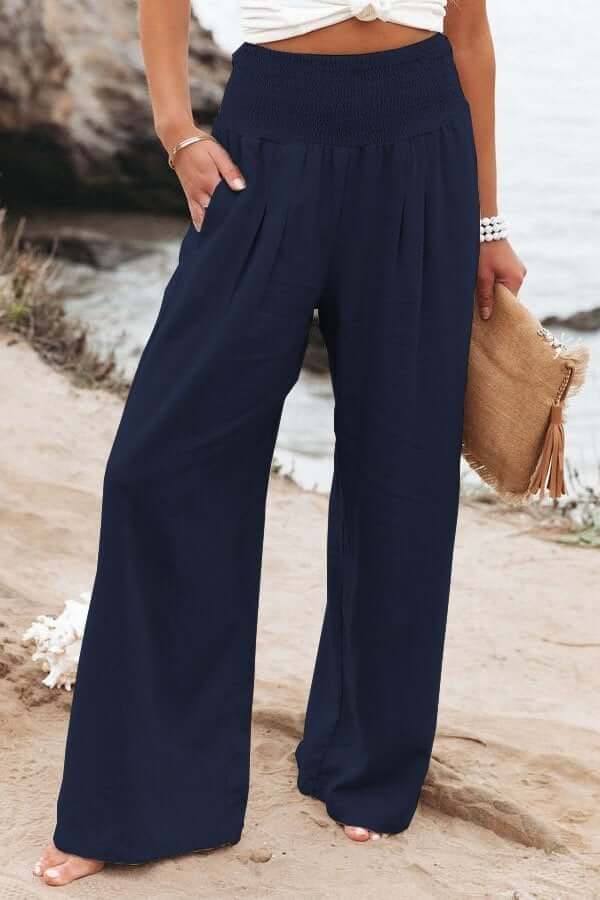 Pantalon femme en lin Breezeflow taille élastique coupe fluide été 2025