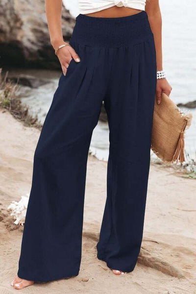 Pantalon femme en lin Breezeflow taille élastique coupe fluide été 2025