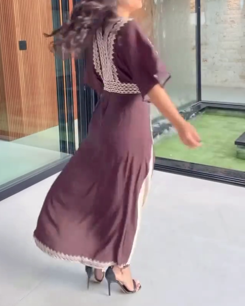 Robe En V – Imprimé Fleuri à Manches Courtes pour Vacances