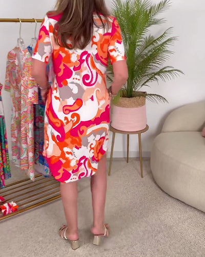 Robe À Manches Courtes À La Mode Imprimée Droite