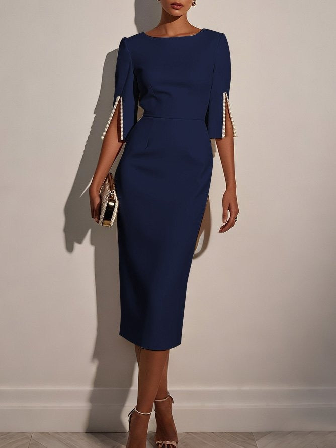Robe mi-longue classique avec perles