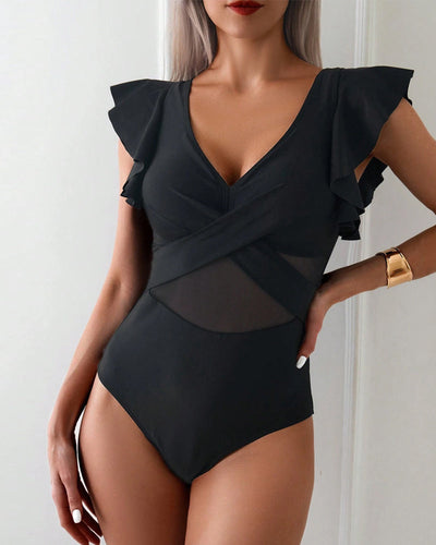 Maillot de bain Volant Réseau Une-pièce
