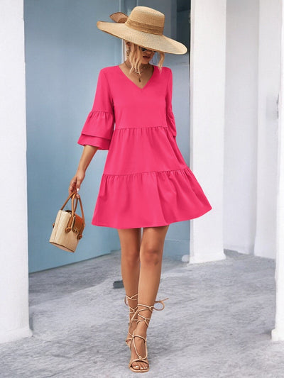 Anna - Mini-Robe Col V Avec Manches Cloches
