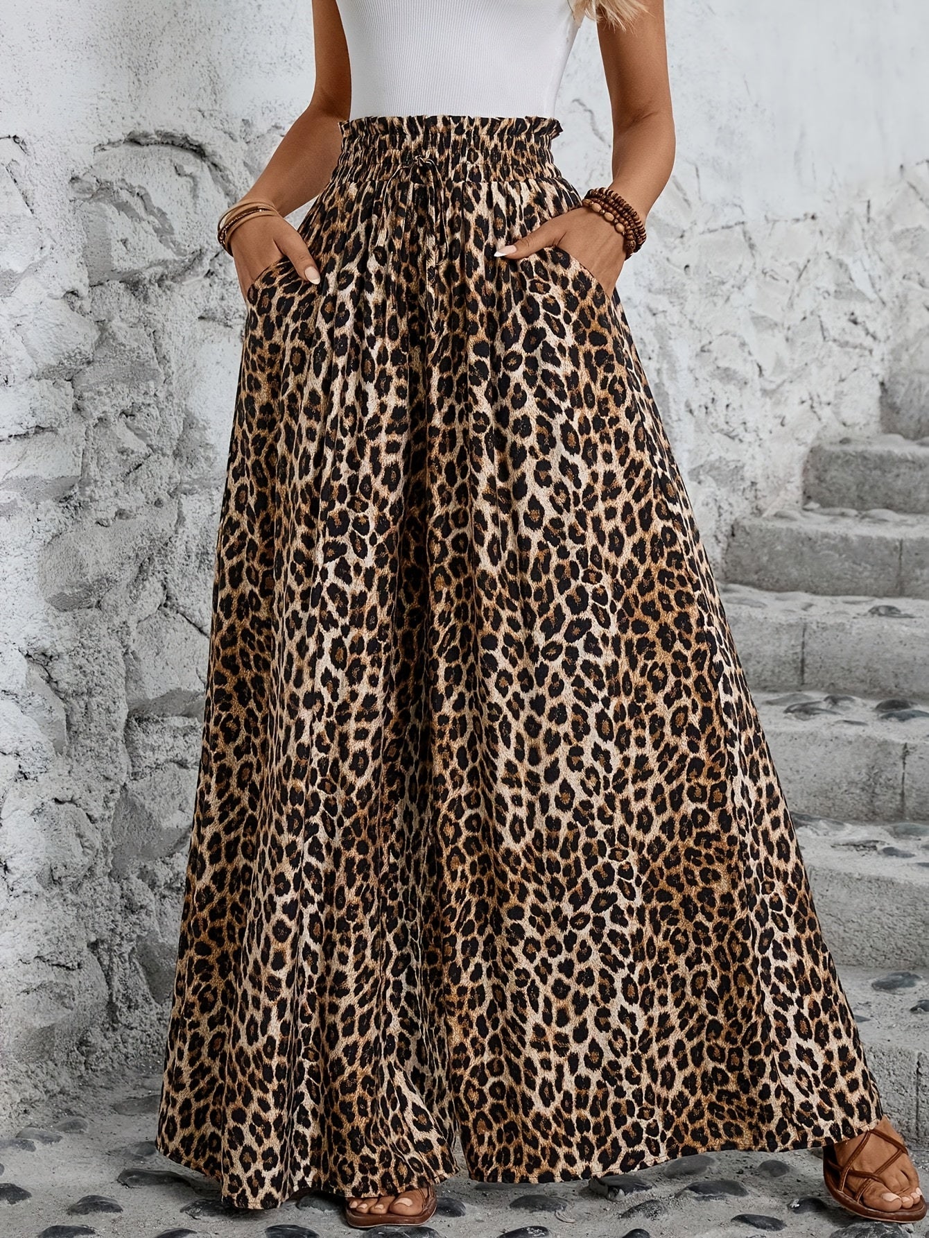 Anaya – pantalon fluide large imprimé léopard