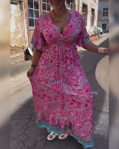 Robe Encolure en V Imprimée Taille