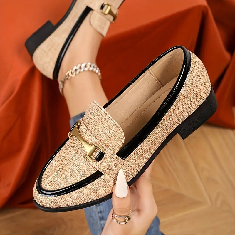 Mocassins tressés rétro à boucle métallique