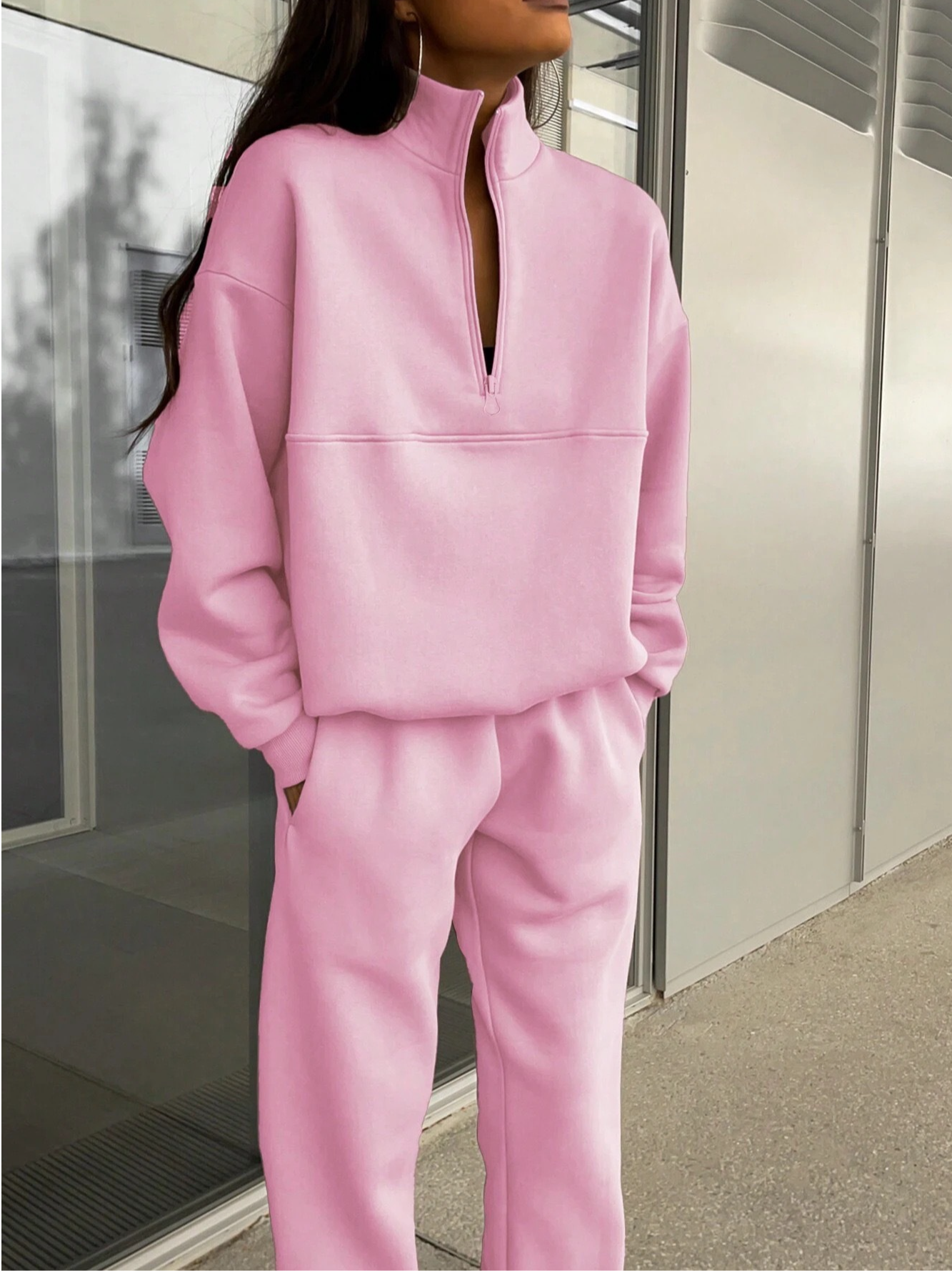 Ensemble Femme Deux Pièces – Maille Douce – Coupe Décontractée – Haut Zippé Manches Longues et Pantalon Fuselé