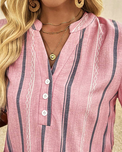 Blouse Col En V Décontracté Rayée