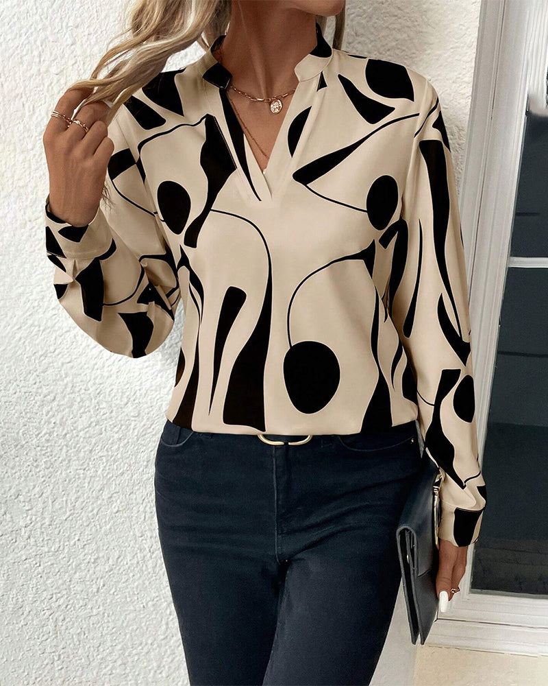 Rinan| Blouse tendance et stylée avec motif de luxe à manches longues