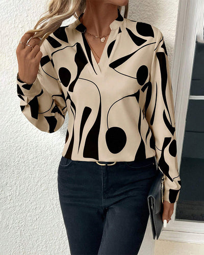 Rinan| Blouse tendance et stylée avec motif de luxe à manches longues