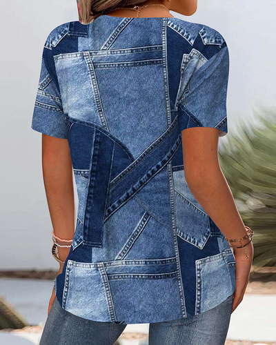 Blouse Vintage Jean Contraste Découpée