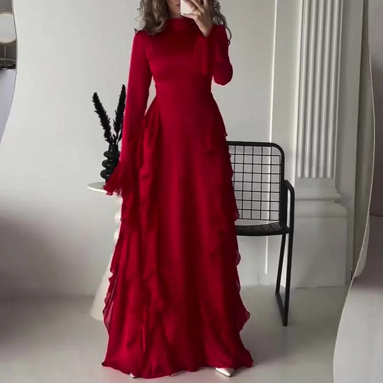 Robe longue à col montant