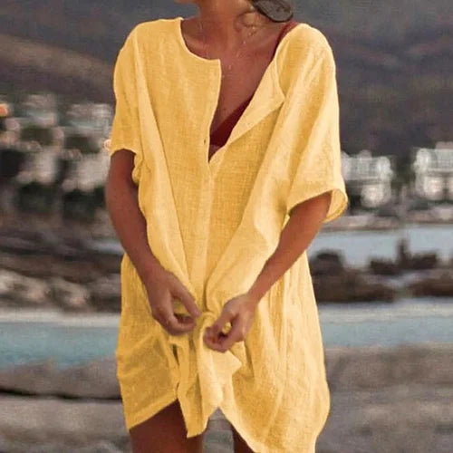 Tunique Femme – Coupe Ample – Manches Courtes – Fibres Naturelles – Style Décontracté