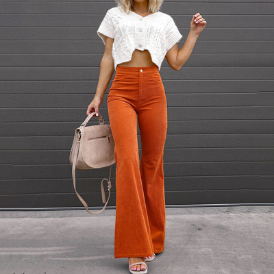 Pantalon Évasé en Velours Côtelé | Confort et Style | Taille Haute