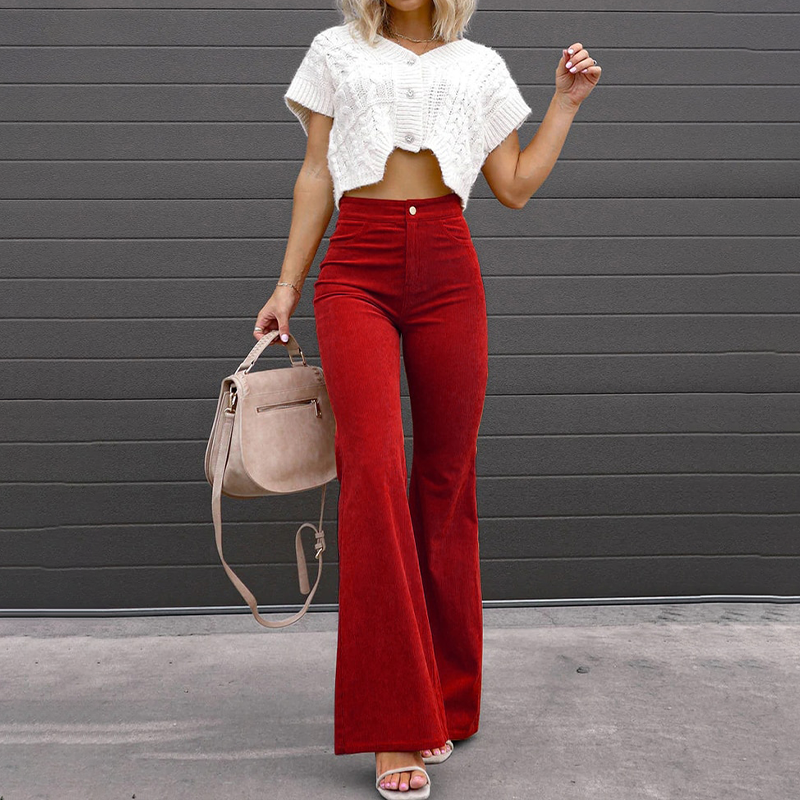 Pantalon Évasé en Velours Côtelé | Confort et Style | Taille Haute