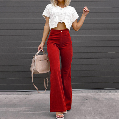 Pantalon Évasé en Velours Côtelé | Confort et Style | Taille Haute