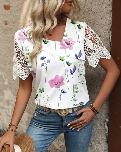 Blouse Imprimée Mode Couture En Dentelle
