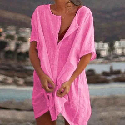 Tunique Femme – Coupe Ample – Manches Courtes – Fibres Naturelles – Style Décontracté