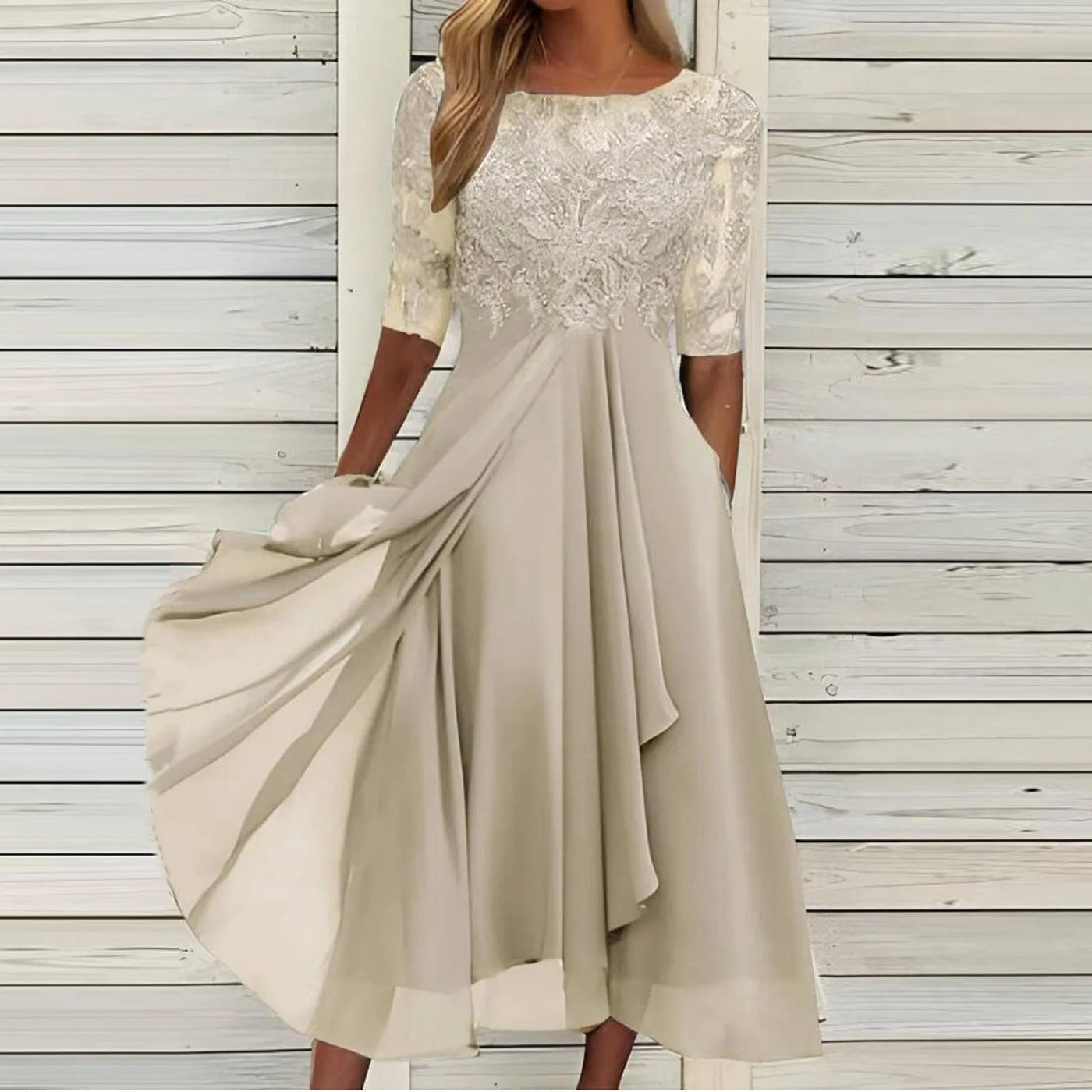 VICTORIA | Abito Elegante con Pizzo e Gonna Fluida