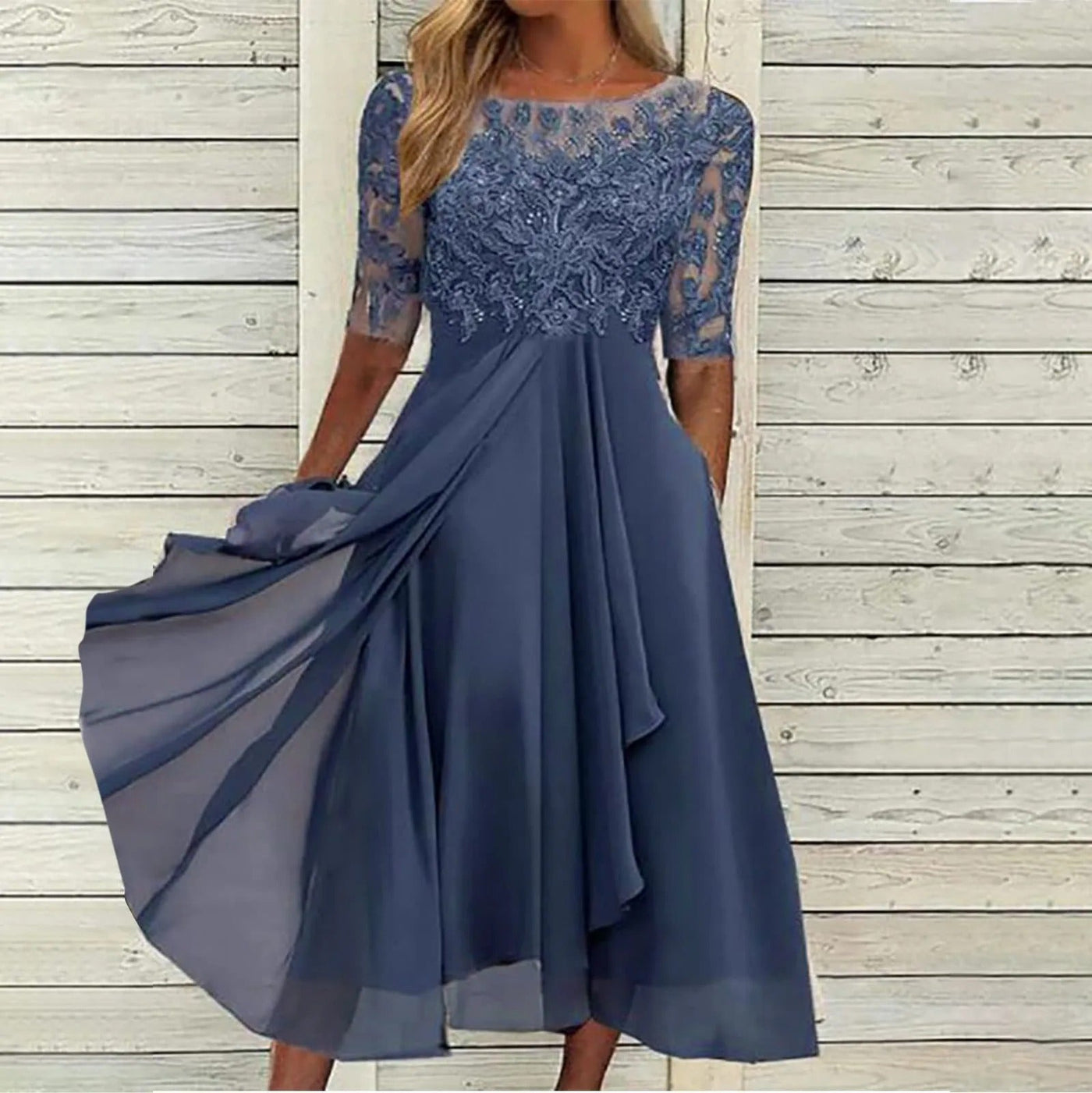 VICTORIA | Abito Elegante con Pizzo e Gonna Fluida