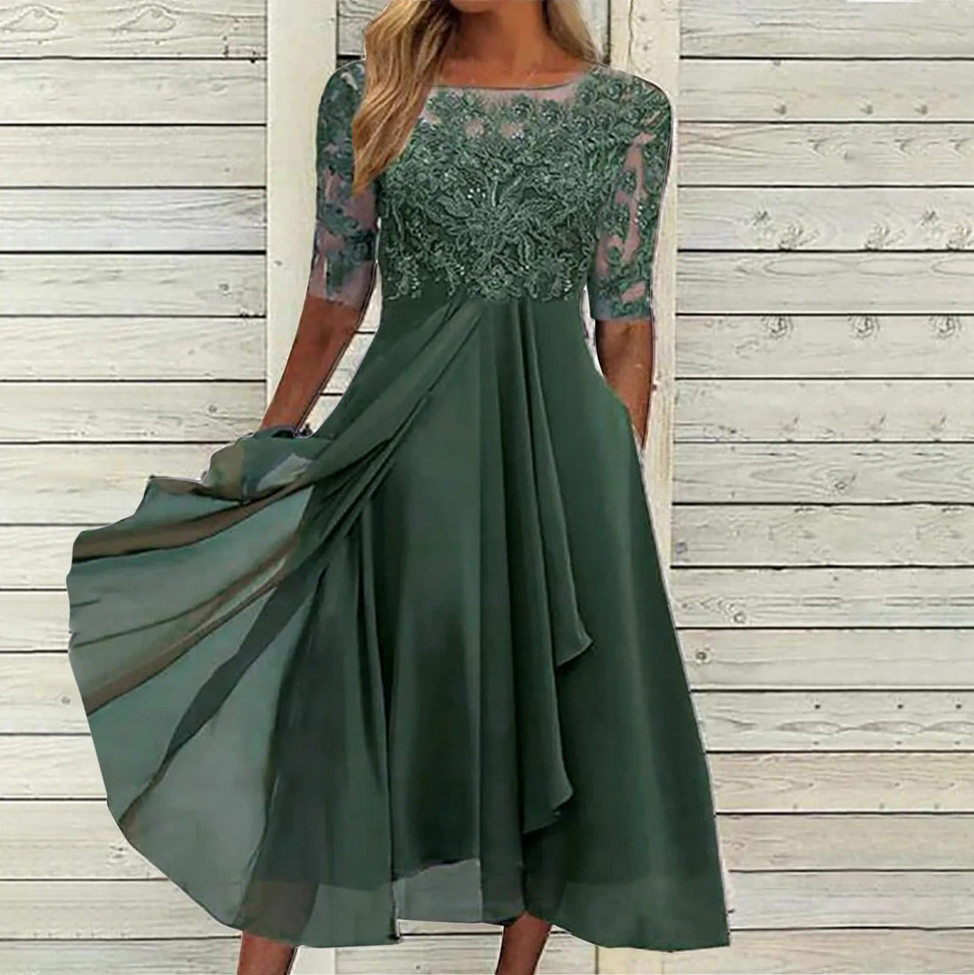 VICTORIA | Abito Elegante con Pizzo e Gonna Fluida