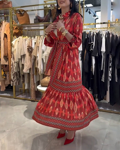 Robe Bohème Imprimé Col Montant