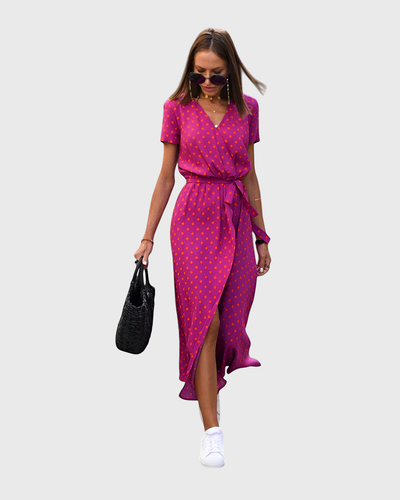 Morgane™ | Robe cache-cœur midi avec des fleurs vibrantes