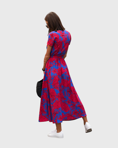 Morgane™ | Robe cache-cœur midi avec des fleurs vibrantes