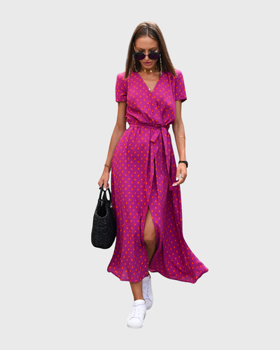 Morgane™ | Robe cache-cœur midi avec des fleurs vibrantes