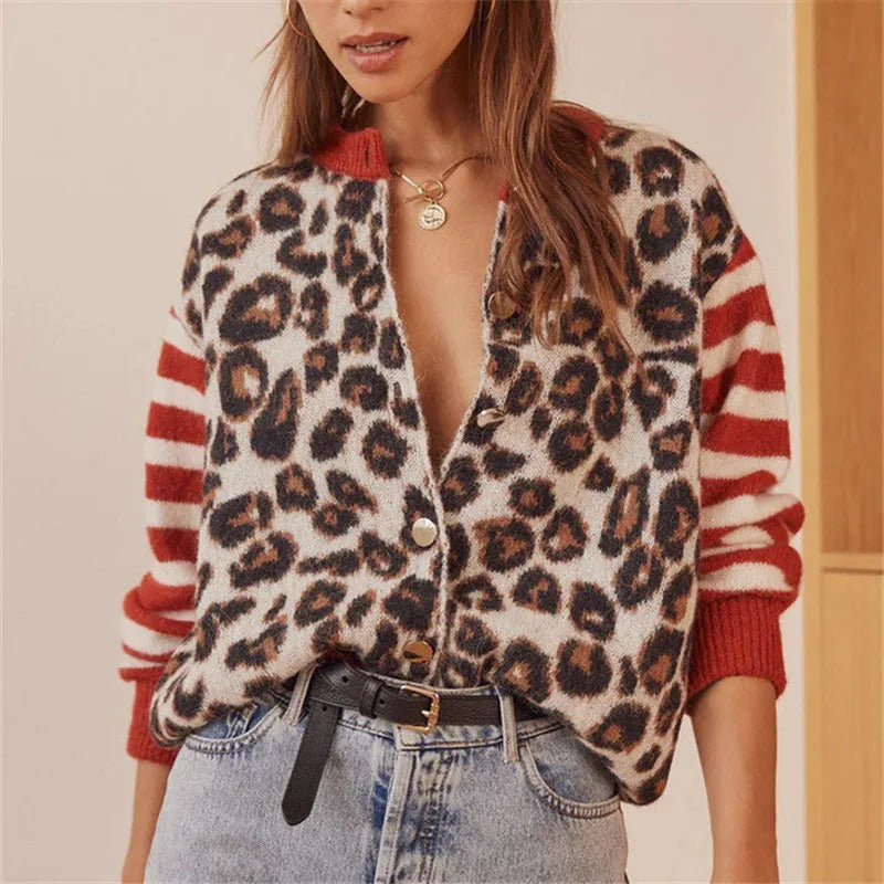 Cardigan en tricot léopard rebelle