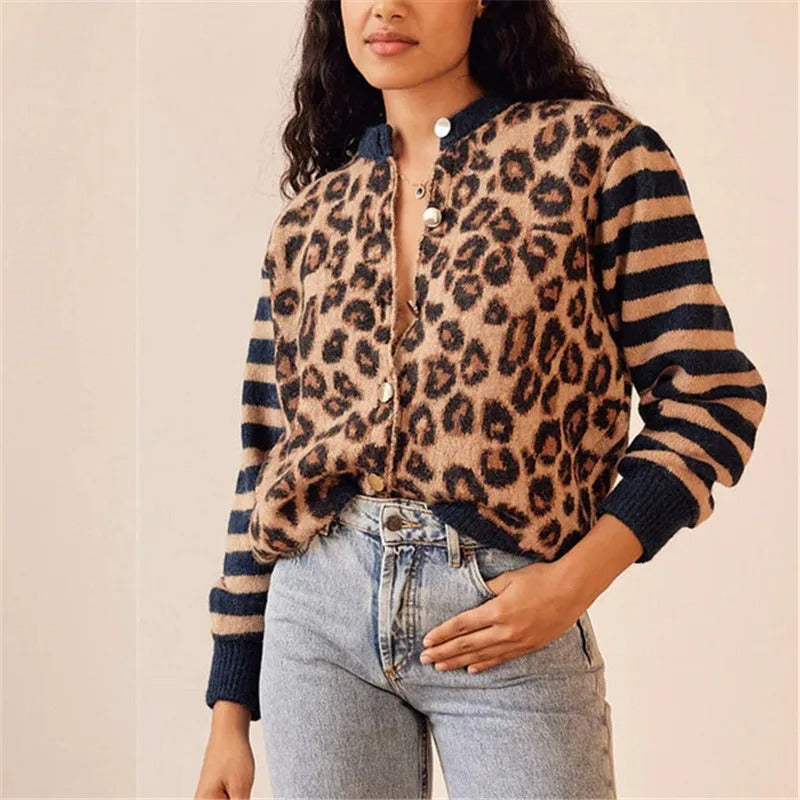 Cardigan en tricot léopard rebelle