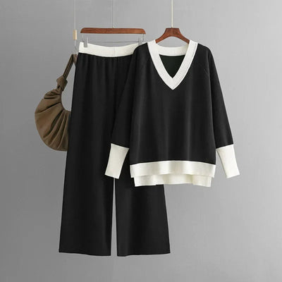 Harper™ - Ensemble élégant de haut en tricot à manches longues et pantalon avec décolleté en V