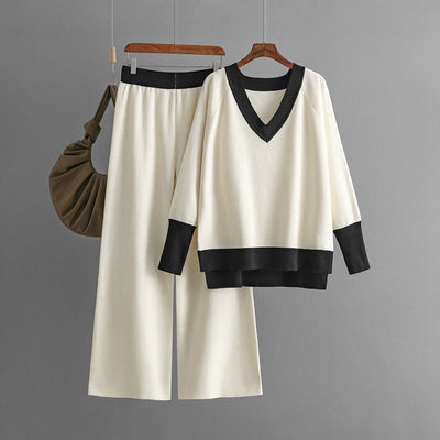 Harper™ - Ensemble élégant de haut en tricot à manches longues et pantalon avec décolleté en V