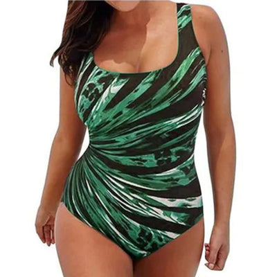 Maillot de bain 1 pièce femme – Coupe ajustée – Col rond – Bretelles larges – Imprimé graphique rayé