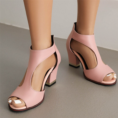 Sandales à Talons Femme – Bout Ouvert – Talon Bloc – Découpes – Bride Cheville