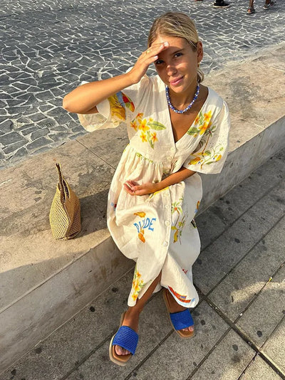 Robe Longue en Lin Imprimée | Style Estival Coloré | Légère et Aérée