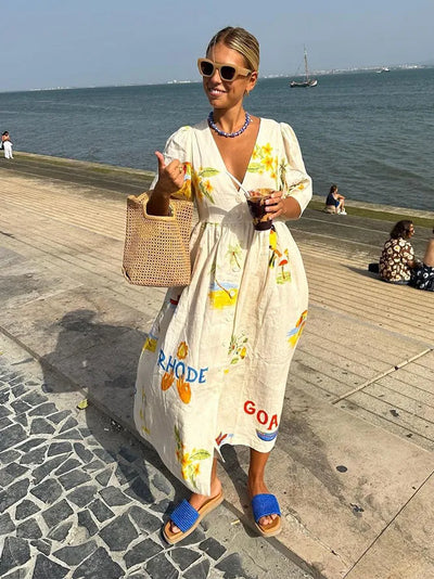 Robe Longue en Lin Imprimée | Style Estival Coloré | Légère et Aérée