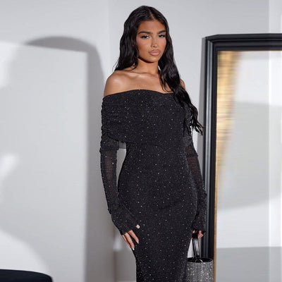 Liz - Robe pailletée à épaules dénudées pour femme