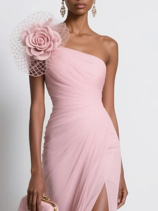 Robe en mousseline de soie à imprimé floral 3D