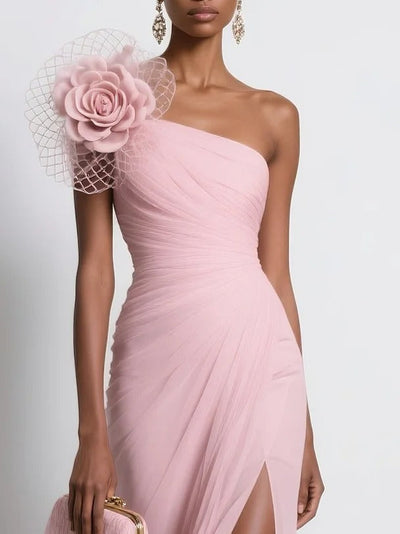 Robe en mousseline de soie à imprimé floral 3D