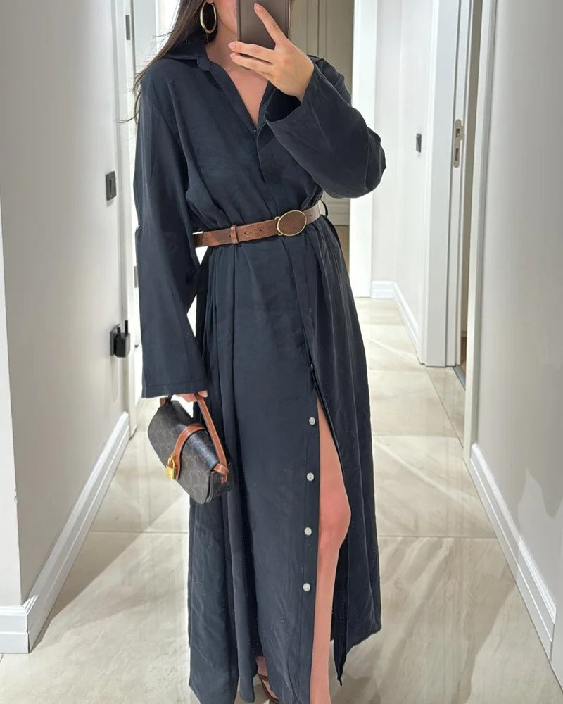 Robe chemise décontractée de couleur unie