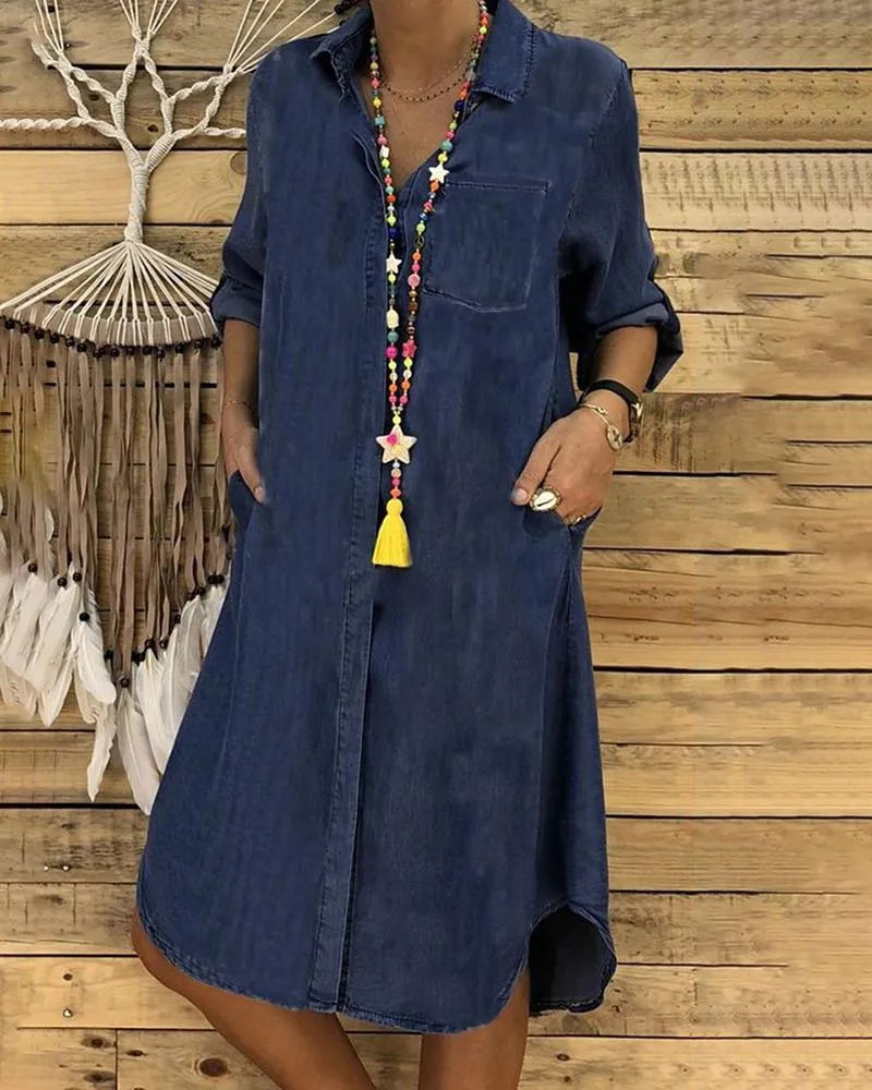 Robe chemise pour femme - Coupe ample - Fermeture à boutons - Manches trois-quarts - Look décontracté