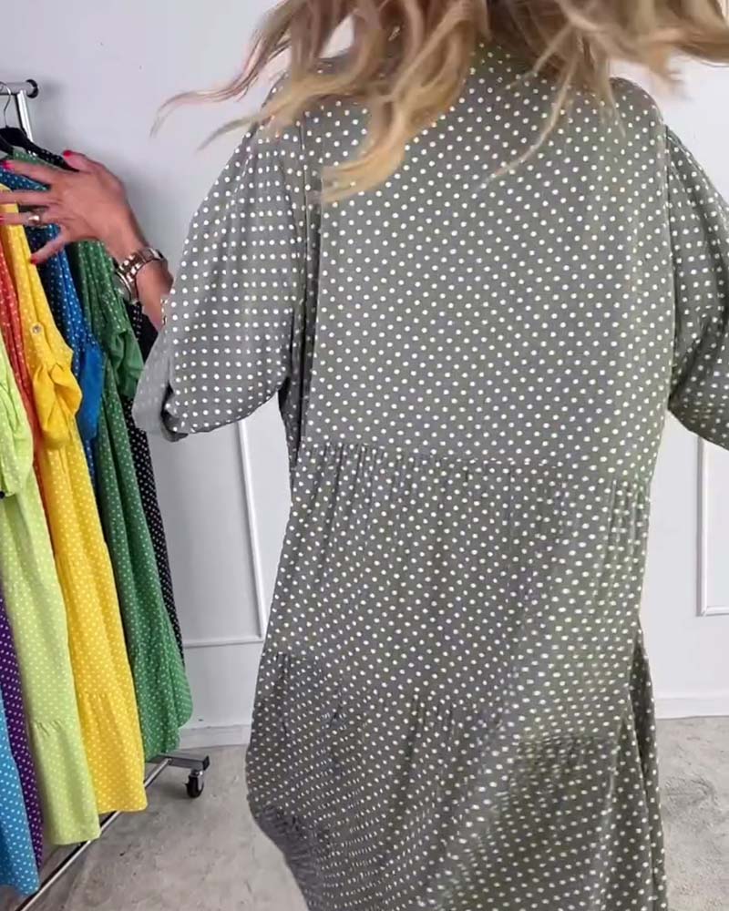 Robe Manches Mi-Longues À Pois Droite