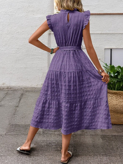 Gisèle - Robe Midi À Ourlets Volantés Et Ceinture À Nouer