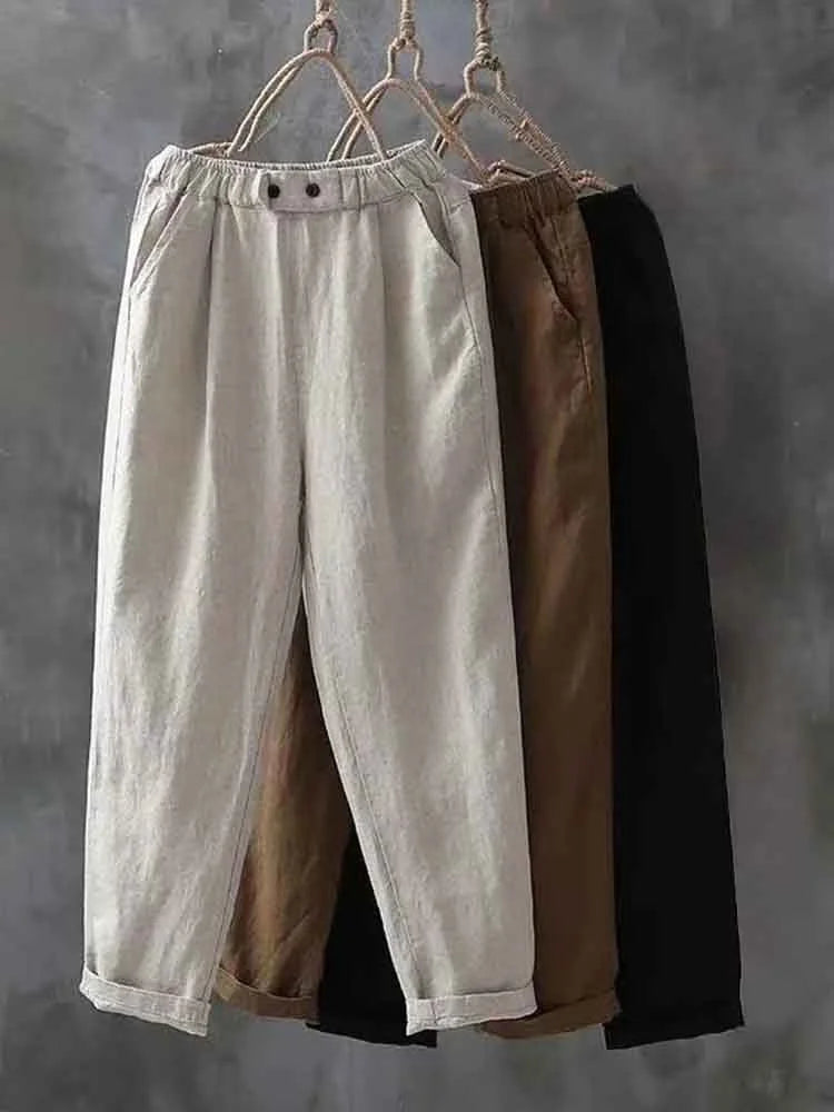 Pantalon femme décontracté – Coupe ample – Taille élastique – Tissu respirant – Longueur cheville